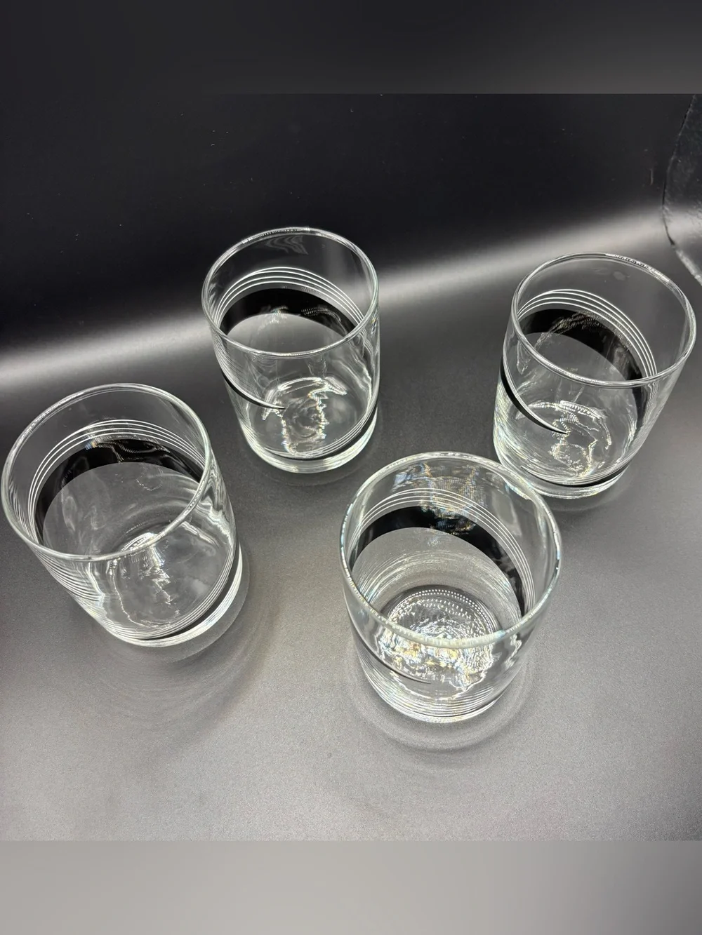 Vintage Libbey Mid-Century Modern Black & White Ribbon Rocks Glasses - Set of 4